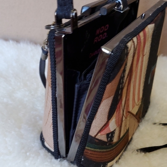 Moo Roo Black and Tan Mini Bag with Patchwork Design and Structured Shape - Picture 12 of 15